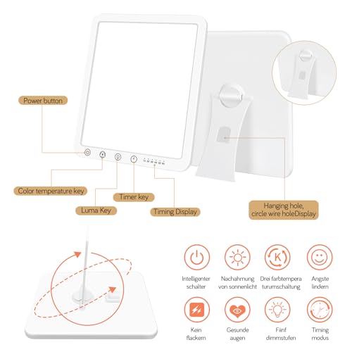 NEOVSUNY Tageslichtlampe 15000 Lux,LED Lichttherapielampe Tageslicht mit 3 Farbtemperaturen 6 Timer,LED Daylight Lampe, Touch-Control Sonnenlicht Lampe, Vollspektrumlampe für Zuhause/Büro