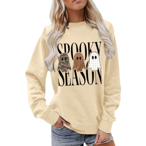 Spooky Season Halloween Sweatshirt Women Leopard Camo Plaid Ghost Pullover - image 6