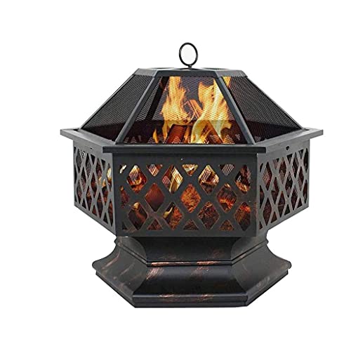 RUHEN Parrilla Hexagonal Retro, brasero de leña para Exteriores, calefacción doméstica, Recipiente de carbón, Estufa para Patio, terraza, Barbacoa Multifuncional.