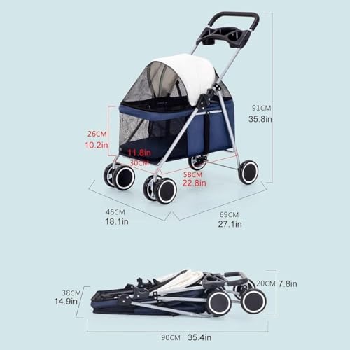 Cochecito para mascotas con mango giratorio 360° y cesta grande para camping 5