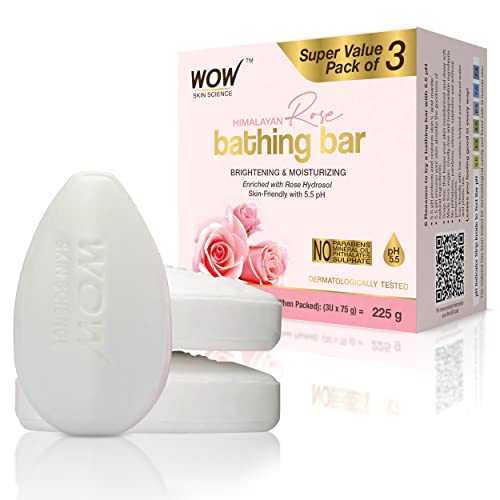 WOW Skin Science Himalayan Rose Bathing Bar – With Rose Hydrosol – Super Value Pack Of 3 – Skin-Friendly With 5.5 PH – No Artificial Color, Parabens, Mineral Oil, Phthalates, Sulphate – 225g (75g X 3) For Rs. 198 @ 47 %
