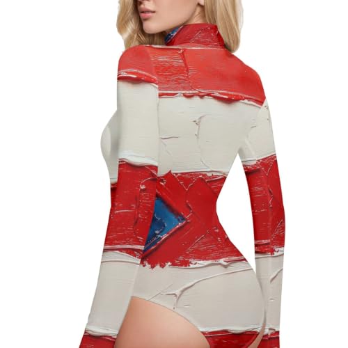 Body de manga larga con bandera de Puerto Rico leotardo para mujer cuello alto 3