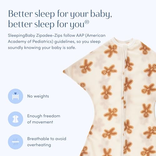 Image of SleepingBaby Zipadee-Zip Fleece Transition Swaddle - Arms-Out Wearable Blanket for Baby Sleep, Soft Breathable Fleece 0.8 TOG - Cookies, Small (4-8 Month)