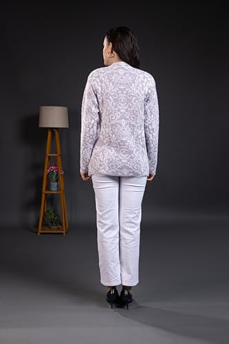 Image of Wear lusso Women Woolen Round Neck Self Design Cardigan | Heavy Hair Fabric Winter Wear | Pure Wool Long Cotty Fully Warm Cardigan Sweater