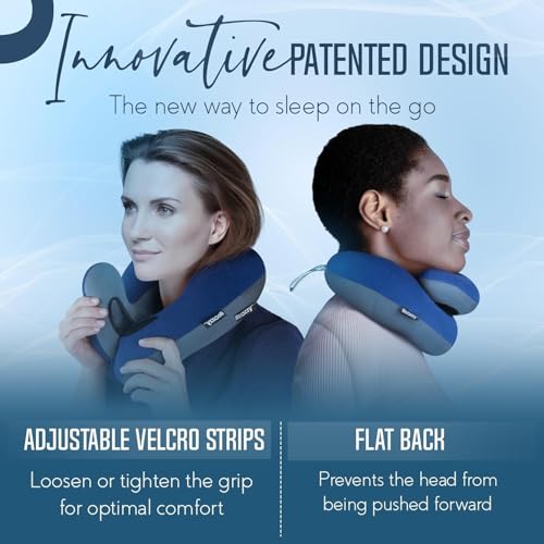 Image of BCOZZY Travel Neck Pillow for Airplane - Patented Double Support for Head, Neck, and Chin. Best for Long Flights, Plane Sleeping, and Car Rides. Adjustable Size. Fully Washable. Carry Bag. Large, Gray