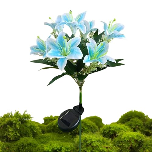 Luces solares de flores para exteriores, lámpara de lirio artificial de 7 cabezales con estaca, luces solares impermeables para camino, para jardín, patio, boda, balcón, pasarela, parque, terraza