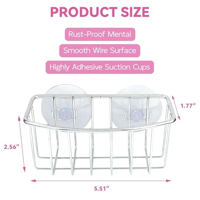Linemoon Sponge Holder for Kitchen Sink Caddy with 2 Suction Cups, Efficient Sponge Caddy for Kitchen Storage, Rustproof, Highly Adhesive Silver