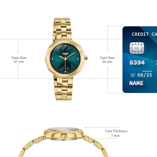 Image of Sonata Poze 9 with Quartz Analog Green Dial IPRG Strap Watch for Women - SP80180YM01W