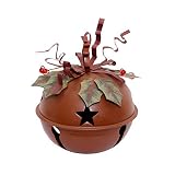 Waroom Home Large Rustic Red Jingle Bells with Star Cutout, 7''x7'' Hanging Xmas Bell Ornament Festi