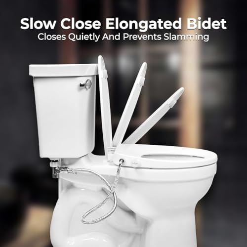 Image of GenieBidet Bidet Toilet Seat Elongated - Dual Nozzles with T adapter & Bottle - Adjustable Water Pressure & Slow Close Bidet Seat Elongated with No Wiring & Easy Installation