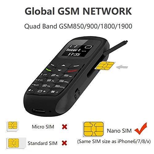 Unlocked Bluetooth Mini Mobile Phones-BM70 GSM Bluetooth Handset Phone Earphone Dialer Support Nano SIM Card 0.66inch(Black)