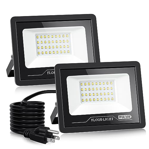 Valytime 2 Pack LED Flood Light Outdoor, Flood Lights 30W,3000LM Work Light,IP66 Waterproof Outdoor Floodlights 6000K Daylight White Security Light for Yard,Garage,Garden