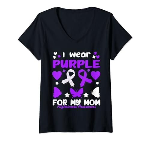 Mujer Me pongo púrpura para el apoyo de mi madre para el Alzheimer en el Día de la Madre Camiseta Cuello V