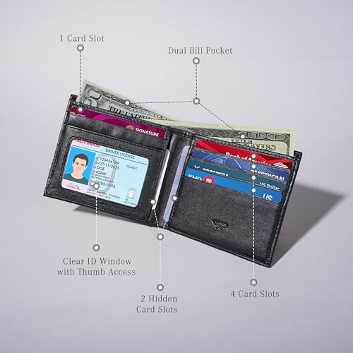 Image of Leather Wallet for Men, Gifts for Men, Handcrafted Minimalist Mens Slim Bifold Wallet, Anti-Theft RFID Blocking Wallet for Men's, Bi-fold -Black