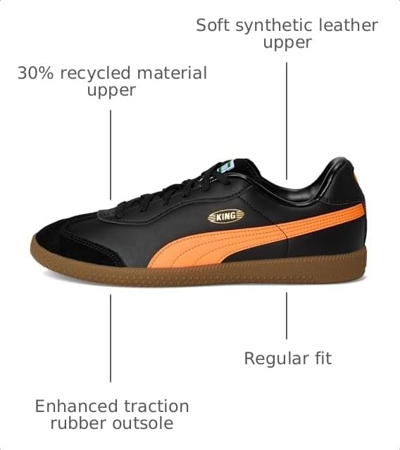 Image of PUMA Men's King 21 Indoor Trainer Soccer Cleats, Black /Heat Fire, 10, Medium