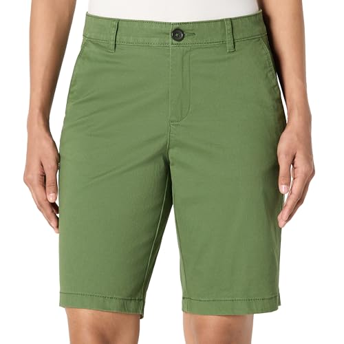 Amazon Essentials Women's Mid-Rise Slim-Fit 10' Inseam Bermuda Khaki Shorts, Dark Olive, 10