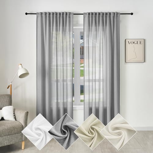 DRAPELLA Gardine KATANIA 150x300cm Lang - Halbtransparenter Vorhang Für Wohnzimmer & Schlafzimmer