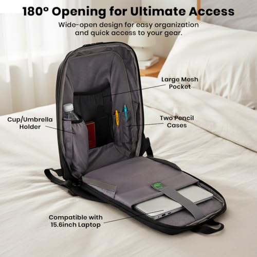 Image of COMPX Hardshell Laptop Backpack Bag for Man & Women 15L Fit for 15.6 inch Laptop Daypack Compact Bagpack Waterproof, Anti-Theft 3 Pin Lock, Padded Shoulder Straps, 180 Flat-open for Casual Office College