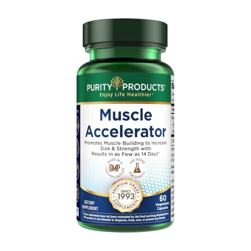 Purity Products Muscle Accelerator 650 mg Patented & Clinically Tested Muscle Accelerator Blend of Ayurvedic Herbal Extracts Promotes Strength Endurance + Muscle Growth - 60 Veg Caps