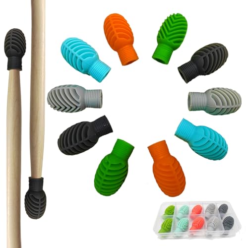 Drumstick Dampeners 10 Pack with Storage Case, Silicone Quiet Tips in 5 Colors for Silencing...