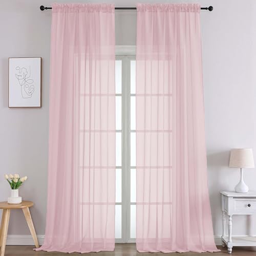 Image of Chyhomenyc Extra Long Blush Pink Sheer Curtains 108 Inches Long 2 Panels, Light Filtering Curtains for Living Room, Soft Gentle Voile Rod Pocket Bedroom Window Drapes, 59Wx108L Inch, 9FT, 2PCS