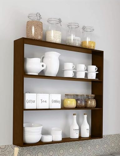 Image of Dime Store Wooden Kitchen Shelf Racks Wall Shelf Rack for Kitchen Storage Boxes Spice Jars Rack Wall Mounted (Standard, Brown)