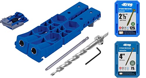 Kreg KPHJ920 Pocket-Hole Jig XL with SML-C2X250-125 HD Pocket Screws, 2-1/2 Inch (125 Count) and SML-C4X400-75 XL Pocket Screws, 4 Inch (75 Count)