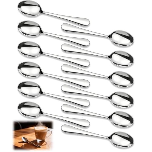 Wcawnlt Cucharas de Café de Acero Inoxidable, Set de 12 Piezas Plateadas, Pequeñas y Versátiles, Ideales para Café, Postres y Uso Diario en Hogar o Restaurante