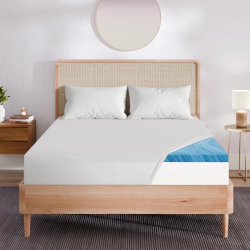 Image of Sleep Innovations 2 Inch Green Tea Gel Memory Foam Mattress Topper with Cool-Touch Cover, King, Medium Feel, Pressure Relief, for All Sleep Positions