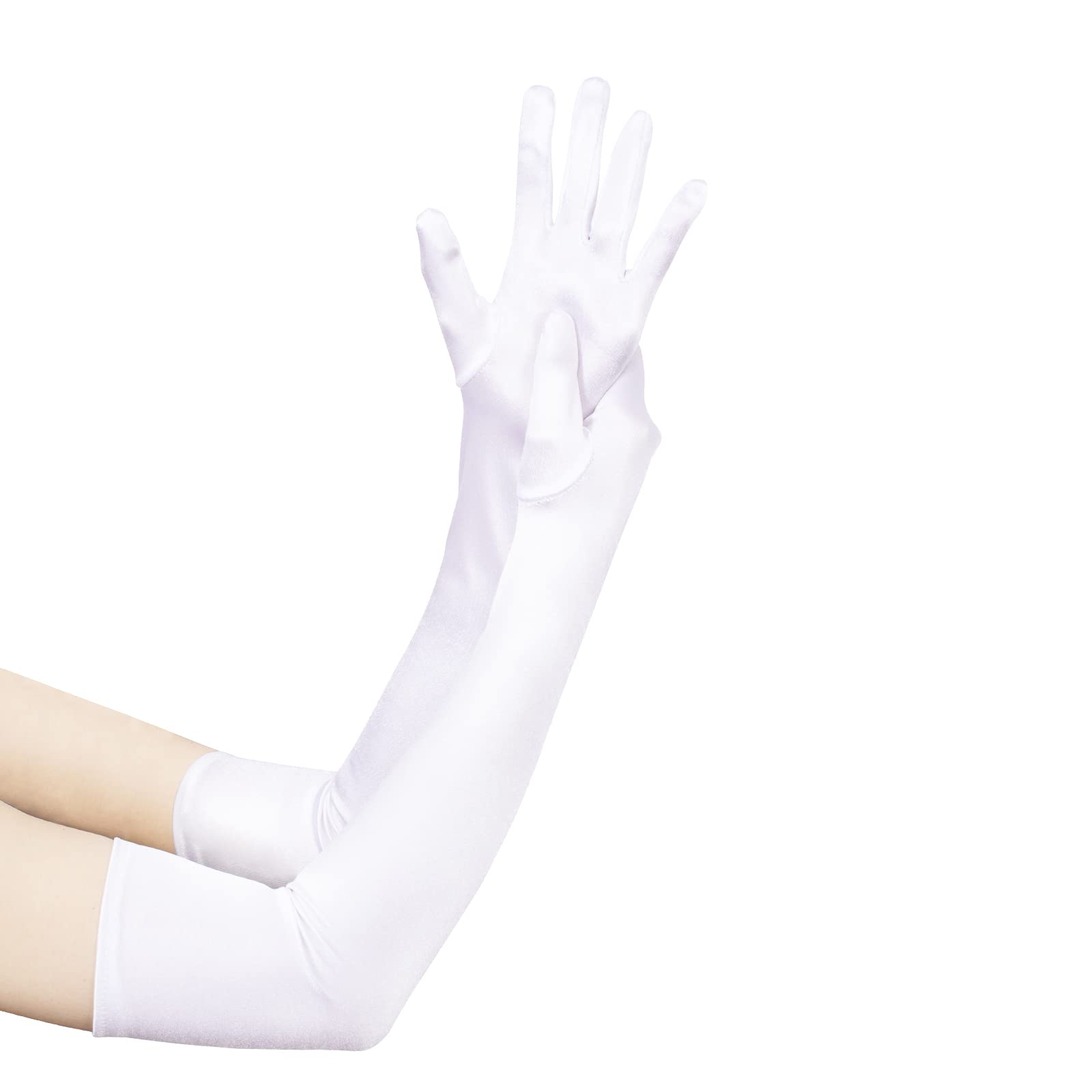 JISEN Women Long Party Formal Bridal 20s Satin Gloves Wedding Opera Mittens White 22 Inch