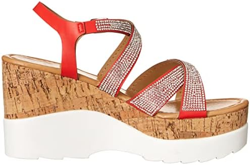 YOKI-JACKIE-26 Women's Open Toe Cork Wedge Sandals, Red, 7.5 M US | Image 5