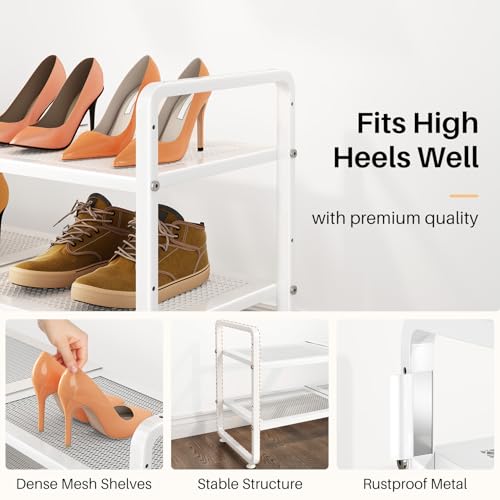 Image of SNTD Shoe Rack - Expandable Shoe Organizer for Closet, Adjustable Metal Shoe Shelf Storage, Stackable Long Shoe Stand Holder for Garage, Entryway, Door Entrance (White, 2-Tier)