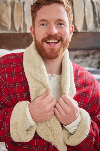 Men's Nightrobe Fleece Lined 100% Cotton Flannel - Red Tartan Royal Stewart3