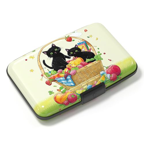 Image of Credit Card Holder, Mini Aluminum Card Wallet RFID Blocking Slim Metal Hard Card Case for Women Men, Fruit Cat