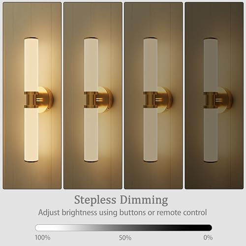 Image of Rayogale Gold Wireless Battery Operated Wall Sconces with Remote Control | White Glass Rechargeable Wall Lights Set of 2 with Timer Function Dimmable for Living Room Bedroom Emergency 3000K, 20.5 Inch