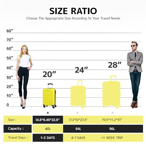 Image of AnyZip Hard Shell Suitcase Rolling Suitcase Travel Suitcase Lightweight PC + ABS Expandable Travel Suitcase Rolling Suitcase with TSA Lock and 4 Wheels, yellow, 20 inch Carry-On, Fashionable