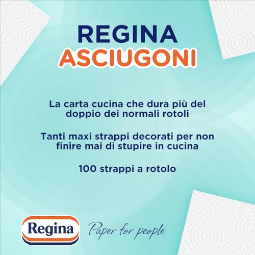 Regina Asciugoni Carta Cucina, Confezione da 2 Rotoli a 2 veli, 100 strappi per rotolo, Maxi fogli, Lunghi più del doppio dei normali rotoli, Carta 100% certificata FSC - Immagine 1