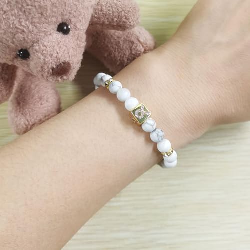 Image of Inlaid Zircon 12 Constellation Adjustable Stretch Bracelet - 6mm Frosted White Turquoise Beaded Bracelets for Women Men SJYA4647