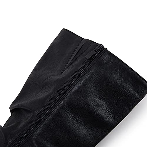 Ermonn Womens Slouchy Knee High Boots Stacked Mid Heel Ankle Strap Metal Buckle Side-Zip Shoes #TOP4