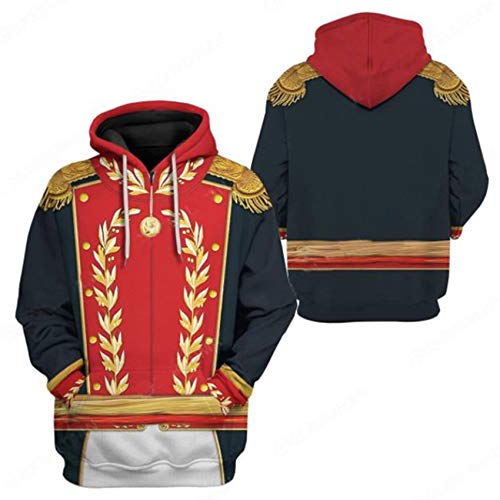 Image of Uyecos Historical Hoodie Revolutionary War Uniform Top | Historical Figure Print, Military Uniform Print, for Historical Reenactment, Halloween Cosplay