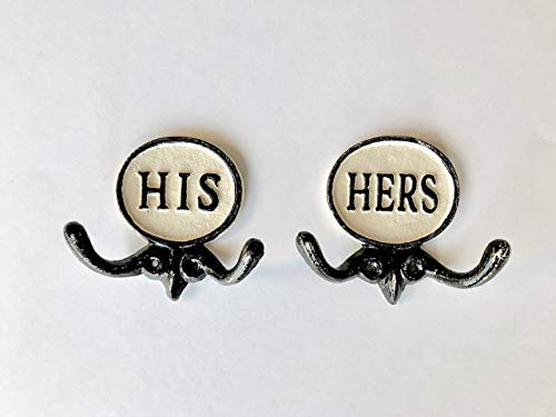 His and Hers Towel Hooks - Black and White Bathroom Decor Farmhouse Style Robe & Towel Hooks - Mr and Mrs Wall Decor for Bedroom - Cast Iron Hooks for Hanging Towels - Thumbnail 4
