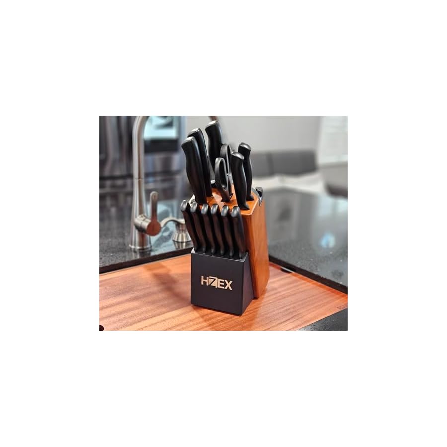 Premium-Kitchen-Knife-Set-13-Piece-Knives-Set-in-Block-Built-in-Sharpener-High-Carbon-Stainless-Steel-Knives-in-Matte-Black-Durable-Chefs-Butcher-Steak-Paring-Utility-Bread-Knifes HZEX Premium Kitchen Knife Set, 13-Piece Knives Set in Block, Built-in Sharpener, High Carbon Stainless Steel Knives in Matte Black, Durable Chef's Butcher Steak Paring Utility Bread Knifes
