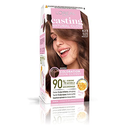 L'Oréal Paris L'Oréal Paris - Kit de coloración permanente para el cabello, color ultra brillante, sin amoníaco, 90% de ingredientes de origen natural, brillo natural, tono: rubio turrón oscuro (623)