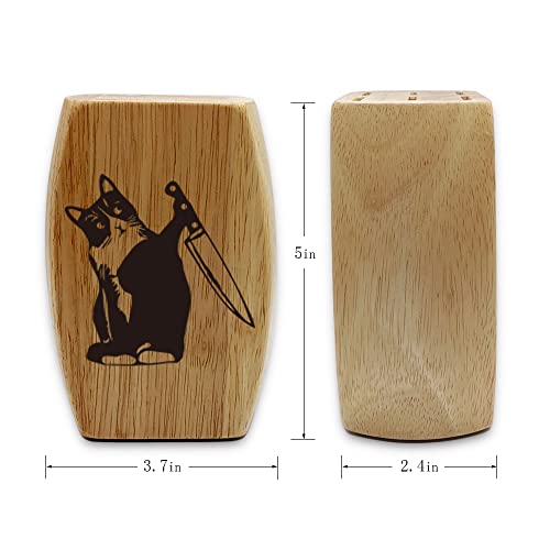 Funny Cat Holding A Knife Pattern Farmhouse Kitchen Decor Knife Block For Steak Knives 5 Inch Utility Knives 6 Piece Slot Organizer Durable 100% Natural Oak Wood, Gifts For Family Friends, 3.7X2.4X5" #TOP1