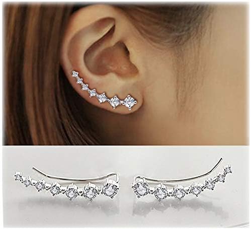 Earring for Women Cartilage 7 Crystals Ear Cuffs Hoop Climber S925 Sterling Silver Earrings with Cubic Zirconia CZ Hypoallergenic Piercing Gifts for Her