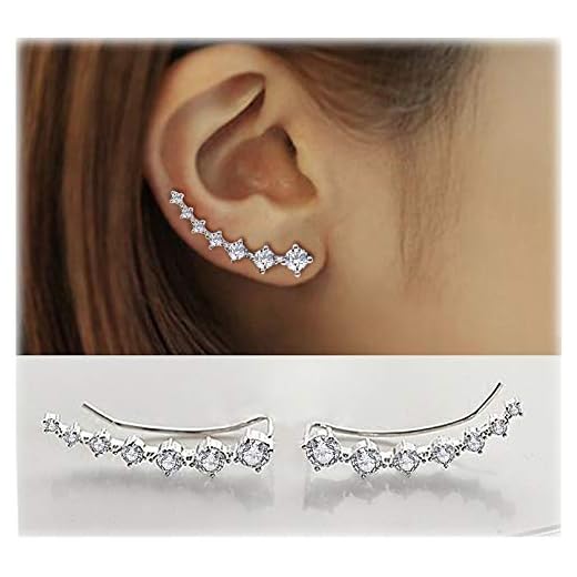 Earring for Women Cartilage 7 Crystals Ear Cuffs Hoop Climber S925 Sterling Silver Earrings with Cubic Zirconia CZ Hypoallergenic Piercing Gifts for Her