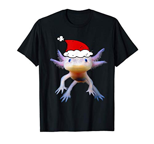 Axolotl Mexican Walking Fish Cute Amphibian Axolotl Xmas Hat Camiseta