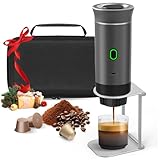 Bostar Máquina de Café Portátil con Bolsa de Transporte/Soporte de Café Plegable, 3 en 1 Cafetera Espresso Eléctrica Portátil (Gris)