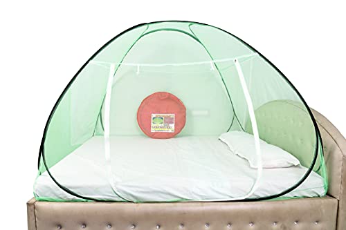 Image of Homecute Polyester Pop Up | Foldable Double Bed | Mosquito Net for King Size and Queen Size Bed (Black+Green, Double Bed (Queen Size))