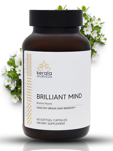 Kerala Ayurveda Brahmi (Bacopa Monnieri) Pearls - 60 Capsules | Ayurvedic Brain Health Memory & Focus Herbal Supplement for Adults | Natural Focus & Stress Relief Brain Booster | Prop 65 Compliant
